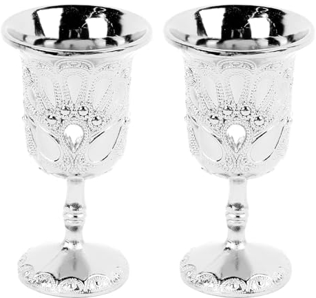 Hapivida Calice de Gobelet Vintage, 2 Pièces Mini Verre à Vin En Métal Calice à Vin en Relief pour Boire du Whisky Vodka Liqueur de Vin