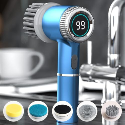 Multihead Electric Cleaning Brush - 5 Brush Heads for Kitchen, Bathroom, Hot Sink, Toilet, LED Display - Home Helper for Easy Cleaning