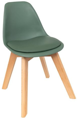 Atmosphera Créateur d'Intérieur - Chaise Enfant Baya Vert - Plastique et Hêtre - Salle à Manger, Chambre, Bureau, Salon - Confortable Coussin Intégré