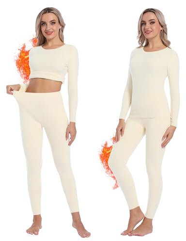 INNERSY Thermounterwäsche Damen Weiß Skiunterwäsche Set Winter Thermo Unterwäsche Dame Warm (M, Cremeweiß)