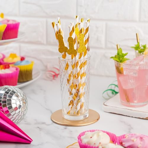 10 x Gold Glitter Willy Straws – Handmade Hen Do & Bachelorette Party Decor