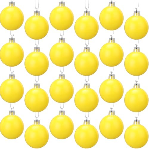 24 Stück 6,1 cm gelbe Weihnachtskugeln, Weihnachtsbaum-Anhänger, glänzende Kugeln, Set für Weihnachtsbaum, Kranz, Girlande, Dekorationen (mattes Gelb)