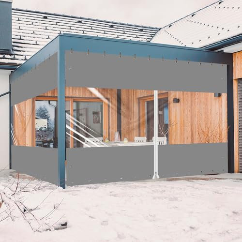 Ezcasch Terrassenplane mit Reißverschluss, 2.3x5.4m(Höhe x Breite) Pavillon Seitenteile, 450g/m² Plane mit Ösen Windschutz für Outdoor Pergola, Anpassbar Innerhalb von 3.5x8m