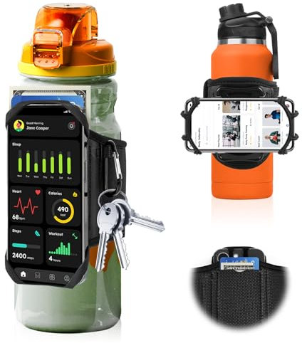 Accesorios para botella de agua para gimnasio, correa móvil para botella de agua, soporte para botellas de agua para gimnasio, giratorio 360 ° y desmontable, soporte para teléfono móvil, llaves,