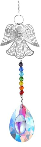 Sonnenfänger Kristall, 29cm Metall Engel Kristall Glas Prisma Anhänger | Bunte Kristalle Anhänger, funkelnder Regenbogeneffekt Hängende Dekoration für Fenster, Gärten, Büros
