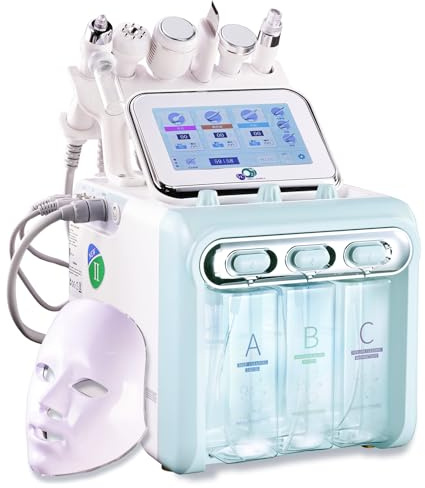 Hydrogen Oxygen Beauty Machine Professional 7 in 1 Facial Skin Care Device with Mask, Acne Relief & Brightening, At-Home Spa Facial Care (Green)
