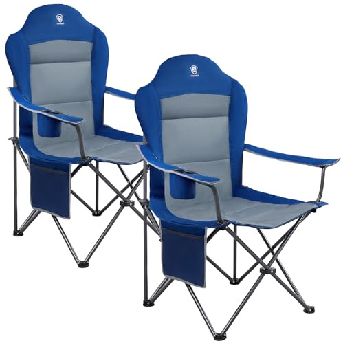 EVER ADVANCED Camping Chairs for Adults Heavy Duty Up to 160kg Blue 2pcs