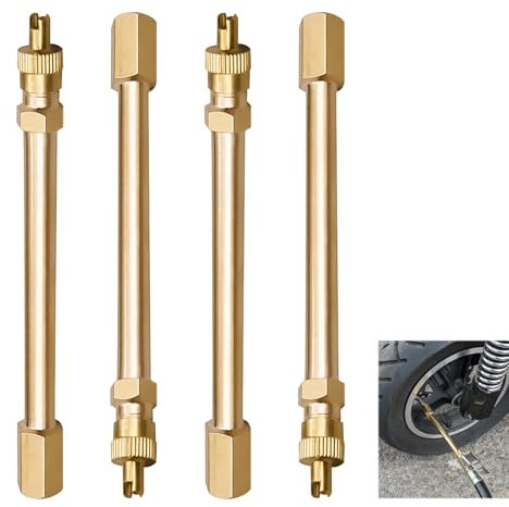 4 Kit Prolunga Valvola Pneumatici, Estensore Stelo Pneumatico 100mm Prolunghe in Ottone, Estensori Stelo Valvola Universali, Adattatori Pneumatici Antiruggine, Compatibili con Auto Moto Biciclette