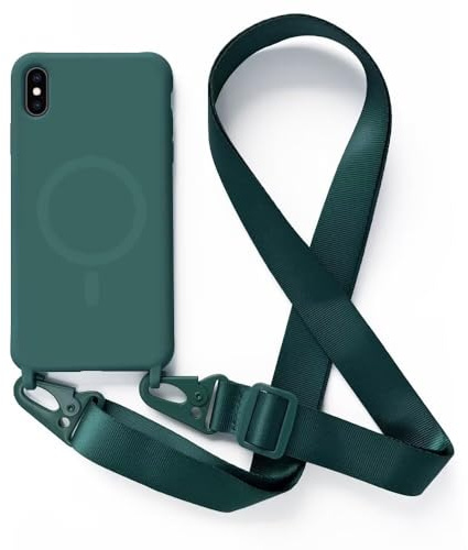 2NSPDRGNI Handykette Schutzhülle kompatibel mit iPhone XS MAX Handyhülle mit Band,Kabellosem Laden Hülle Halsband Lanyard Silikonhülle,Dunkelgrün