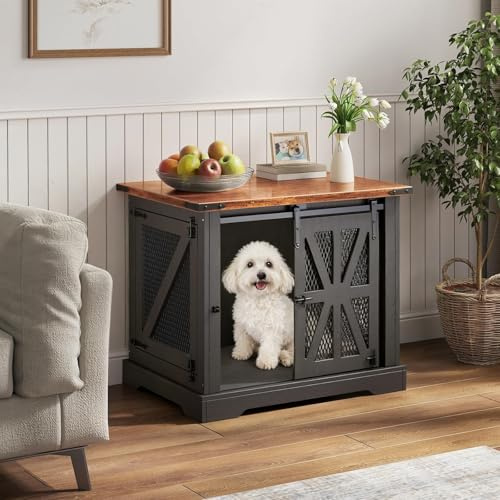 Hundekäfig, 73 cm Hundebox, Dreitüriger Hundekäfig für zu Hause, Schiebetür, Modernes Holz-Hundehäuschen, Kleine Hunde und Welpen, Verstärktes Design, 73x51x60 cm, Schwarz