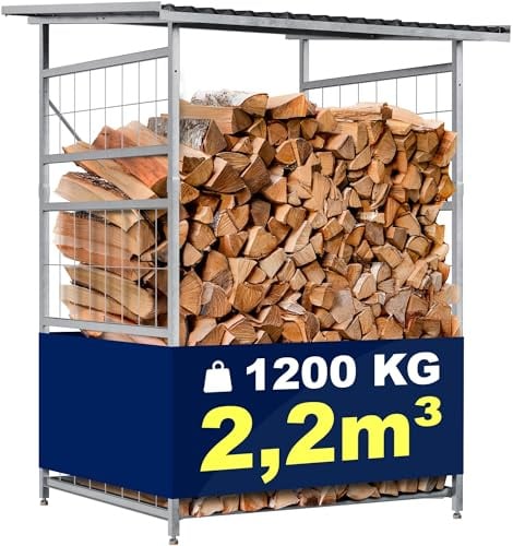 CLP Brennholzregal Macon, wetterfest mit Dach frei wählbarer Neigung, feuerverzinkter Stahl für 2,2m³ oder 4,4m³ Kaminholz, Holzlager Farbe Metall Set-Inhalt Brennholzregal