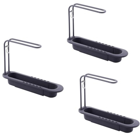 Bosiyrggrl Telescopic Rack, Drain Rack, Sink Storage Rack, Soap Sponge Towel Rack, Kitchen Storage Basket Accessories Gray