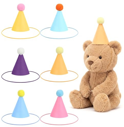 Tyqour 6 Stück Partyhüte Für Kuscheltiere Kinder Partyhut Geburtstagshut Mini Filzkegel Mit Bommeln Für Babys, Kleine Katzen, Hunde, Spielfiguren, Feiertage