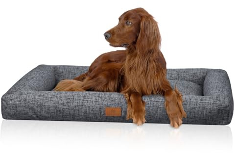 Knuffelwuff Box Hundebett Nivaro XXL 121 x 81cm Dunkelgrau | gemütliches Hundebett mit Rand | weicher Webstoff waschbar 30 °C | formstabile Polsterung | Nicht orthopädisch | für Junge & aktive Hunde