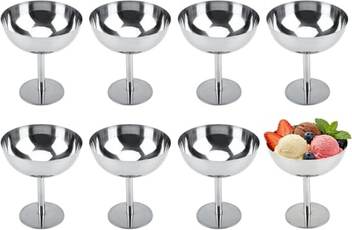 Hapivida Coupe à Glace, Bol à Crème Glacée Coupes à Dessert en Acier Inoxydable Coupe à Crème de Yaourt Bols à Dessert Verre à Champagne pour Pouding Aux Fruits Bonbons (Short*8)