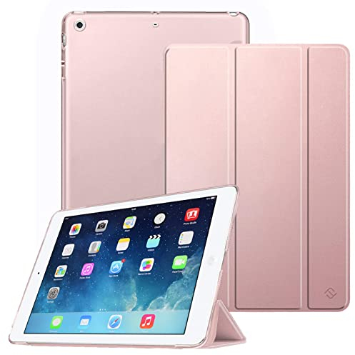 FINTIE Coque pour iPad Air 2 2014 / iPad Air 2013 9.7 Pouces - Etui de Protection Mince et Léger Housse Arrière Semi-Transparent avec Fonction Sommeil/Réveil Automatique, Or Rose