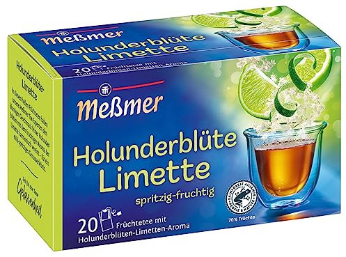 Meßmer Holunderblüte-Limette | 20 Teebeutel | Vegan | Glutenfrei | Laktosefrei