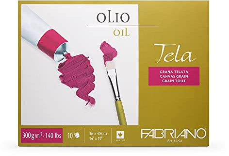 Unbekannt Fabriano Tela-Papel de Pintura al óleo con Estructura de Lino, 300 g/m2, 36 x 48 cm, 10 Hojas, Bloc de 4 Caras, sin ácidos y Resistente al envejecimiento, Blanco