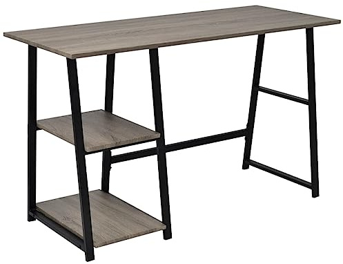 vidaXL Scrivania 2 Ripiani Grigio e Rovere Studio Stazione di Lavoro Porta PC