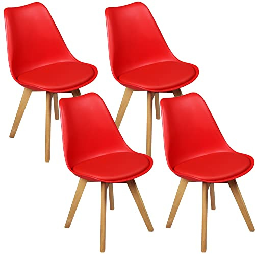 Charles Jacobs 4 x Modern Style Dining Chairs With Solid Beech Legs - Red