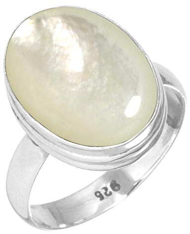 Jeweloporium Weiß Natürlich Perlmutt 925 Silber Ringe für Damen mit Stein viktorianisch Silber Ringe Größe 56(17.8) Weihnachten - Geschenk Handgefertigt Schmuck