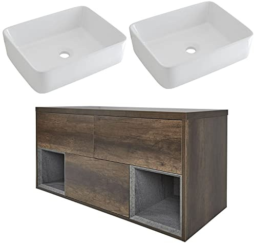 Milano Dark Oak 1200mm Wall Hung Bathroom Vanity Unit Rectangular Basins