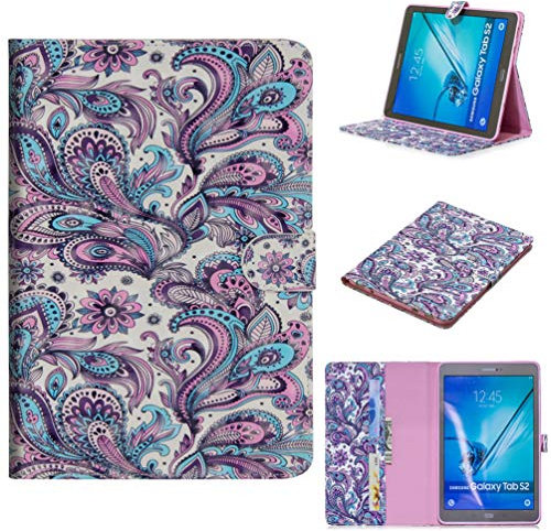 LingDan Étui pour Samsung Galaxy Tab S2 9.7 T813/ T815/ T810 3D-Design PU Cuir Flip Coque Totem Fleur Motif avec Built Stand et Magnétique Fermeture Carte Slot Portefeuille Protection Cas, 08
