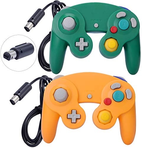 ONE250 Confezione da 2 controller classici per joypad con cavo, compatibile con Wii NGC Gamecube Game Cube (verde e giallo)