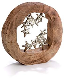 Moritz Skulptur Sternenhimmel Silber Mangoholz/Alu Massive Mangoholz - Baumscheibe Handarbeit 28 x 27,5 cm