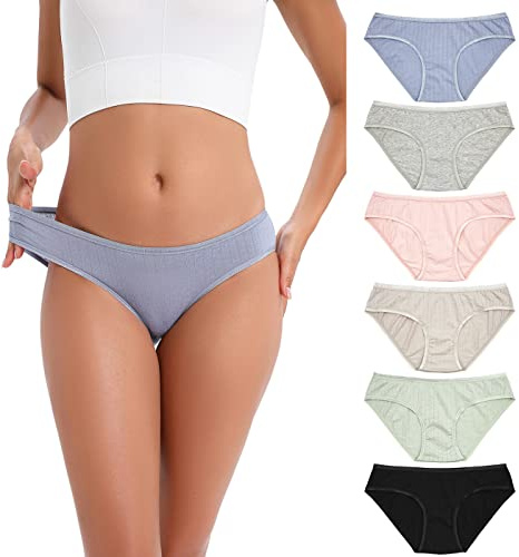 KNITLORD Women's Cotton Stretch Bikini Panties Comfort Rib Underwear 6 Pack (Cotton-6pk, S)