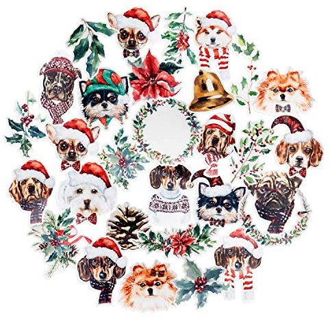 Navy Peony Happy Winter Holiday Welpe Aufkleber (30 Stück) – niedlich, wasserdicht, klein | dekorative Hunde-Aufkleber für Umschläge, Sammelalben, Basteln