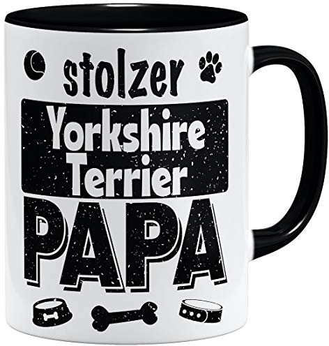 OM3® Stolzer Yorkshire Terrier Papa Tasse en céramique 325 ml Noir