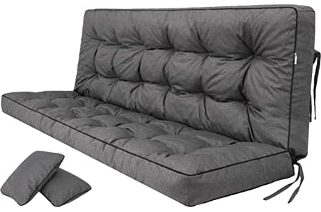 PillowPrim Graphit Sitzauflage für Hollywoodschaukel, Gartenschaukelkissen 120 cm, Bequeme Bankauflage mit Rückenlehne, Wohnwagen Geeignet