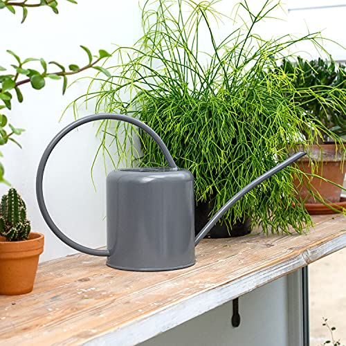 CKB LTD® Gießkanne für den Innenbereich, 1,4 l, farbiger, verzinkter pulverbeschichteter Stahl, für Zimmerpflanzen, modernes Metalldesign mit schmalem Ausguss und hohem Griff, Anthrazit