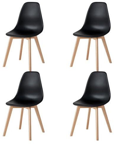 EGOONM 4er Set Skandinavisches Esszimmerstühle, Esstischstühle aus Kunststoff mit Holzbeinen (Schwarz