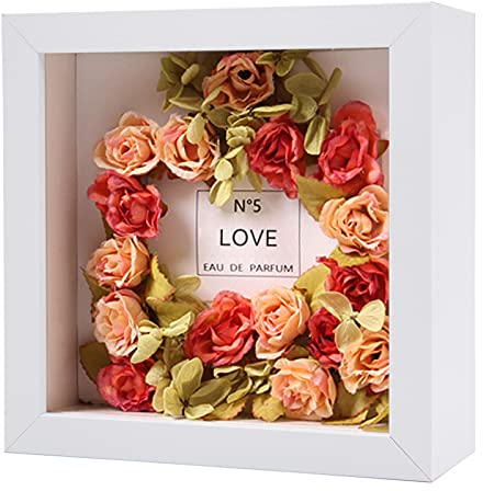 3D Bilderrahmen 20x20 cm innen 6 cm Tief Box Objektrahmen mit Glasscheibe zum Befüllen für Blumen Tickets Wand Tischrahmen - Weiß