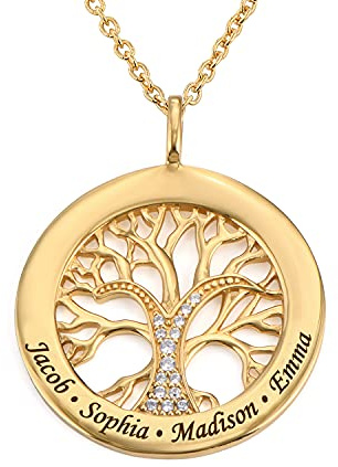 MyNameNecklace MYKA - Collar con círculo con árbol de la vida y circonia cúbica en plata 925 - Regalos para Ella, Regalo para Día de las Madres