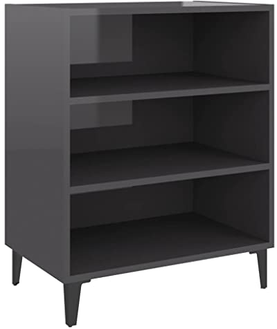 vidaXL Sideboard mit 3 Regalböden Bücherregal Standregal Beistellschrank Bücherschrank Regal Schrank Kommode Anrichte Hochglanz-Grau 57x35x70cm Holzwerkstoff