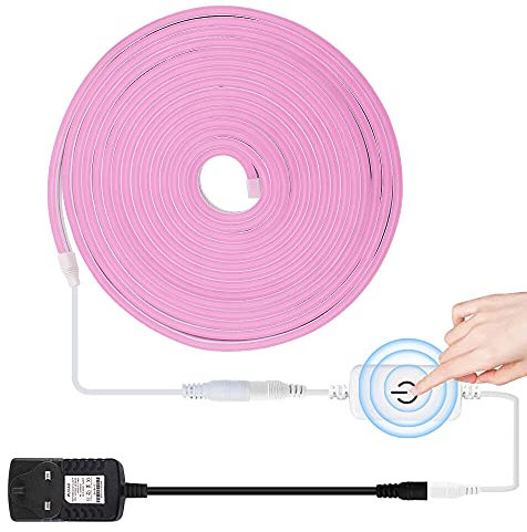 HEGEHE Dimmable LED Neon Light Strip Kit, 3m Pink Neon Rope Light + ITOUCH Dimmer Switch + 12V DC Power Supply, Flexible and Waterproof for Home DIY Commercial Decor
