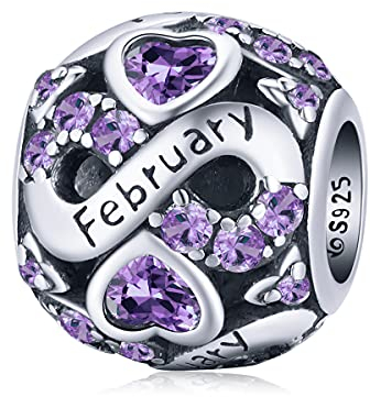 Februar Geburtsstein Charms 925 Sterling Silber Liebesherz Charm Bead passend für Pandora Charm Armband mit Zirkonia, Geburtstag Muttertag Schmuck Geschenke für Frauen Mädchen