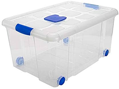 Cajas de almacenaje a elegir. Cajas de distintas capacidades y tamaños, con y sin ruedas o asa. Cajas de almacenaje resistente tanto pequeñas como grandes. (Con ruedas, 90 L)