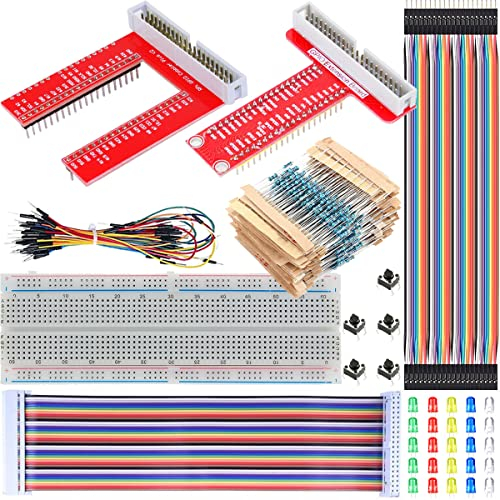 DAOKAI GPIO Breakout Erweiterungskarte Kit GPIO T/U-Typ Adapterboard + Breadboard + Rainbow Flachbandkabel + Widerstände für Raspberry Pi 3 4 3B+ 3B 2B B+ A+ Zero w