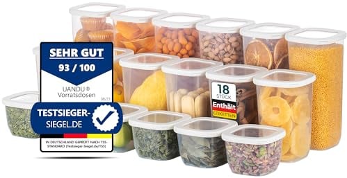 uandu Vorratsdosen mit Deckel Luftdicht - 18er Vorratsbehälter Set | Aufbewahrungsbox Küche Aufbewahrung & Organisation | BPA Frei | Küchen Organizer | Vorratsdosen für alle trockenen Lebensmittel