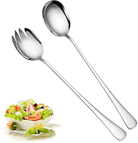 Couverts à Salade,Cuillère à Salade,Fourchettes à Salade,Couverts à Salade en Acier Inoxydable.Convient pour la Cuisine,l'hôtel,Le Restaurant,la fête(2 pièces,Couleur Argent)