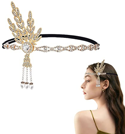 MIVAIUN 1920s Stirnband Damen, Flapper Haarschmuck, Haarbänder,20er jahre Accessoires, Gold, Einheitsgröße, 1920s Stil Flapper Deco, für Gatsby-Thema, Kleiderparty, Hochzeit,Flapper Party (Style 1)