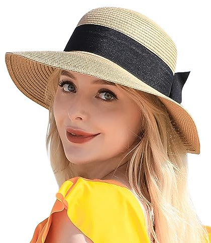 Beach Sun Straw Hats for Women, UPF 50+ UV Sun Protection Summer Straw Hat