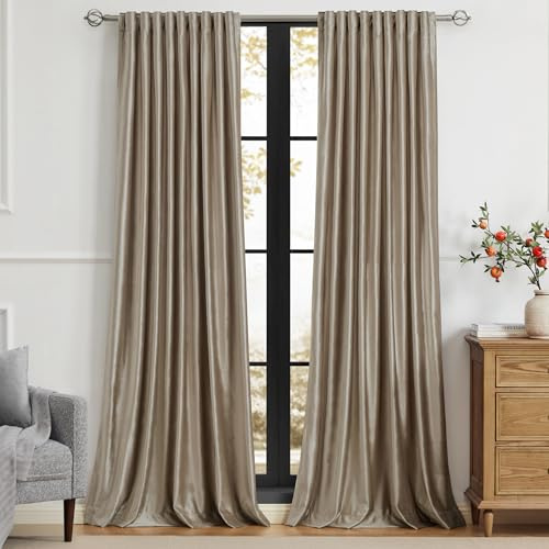 PRIMROSE Taupe Vorhänge 182,9 cm für Wohnzimmer, 2 Paneele Samtvorhänge Verdunkelungsstange Tasche Rückenlasche Fensterbehandlung Raumverdunkelung Dekorative dicke Vorhänge für Schlafzimmer