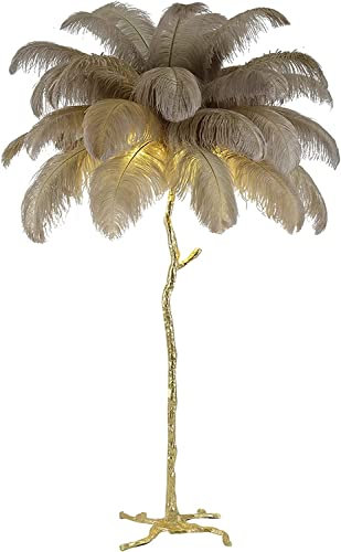 Floor Lamps for Living Room, Modern Luxury Real Ostrich Resin Feather Floor Lamp, Romantic Princess Bedroom Standing Lamp for Bedroom/Dining Room/Living Room with E14 Bulb (Brown 110 * 170CM) (A )