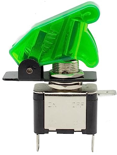 AUTOZOCO Interruptor de palanca de metal, Interruptor basculante, Interruptor SPST, Interruptor Flick Flip, 12 V 20A, SPST ON/OFF, con tapa, LED verde, 2 pines