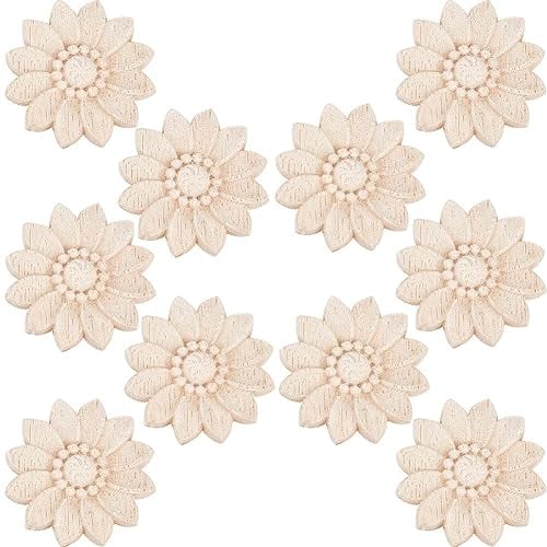 GORGECRAFT 10 Pieza de 50mm in de Madera Apliques de Madera Calcomanías de Flores Talladas Sin Pintar Pequeñas Piezas de Adorno Borde de Esquina Apliques Manualidades Adición para Puerta Armario